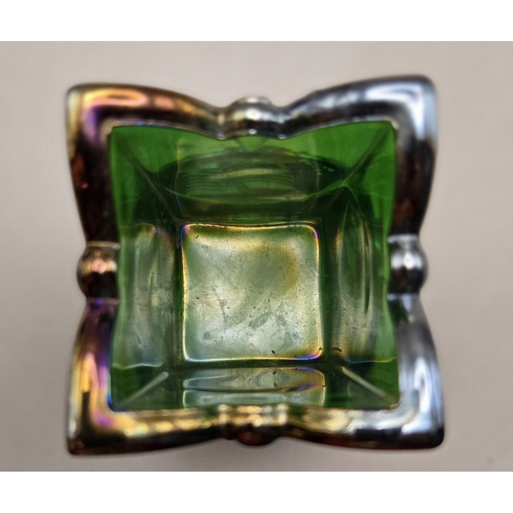 Vintage Toothpick Holder Collectable Joe St.Clair Iridescent Green Glass Square - Picture 5 of 9